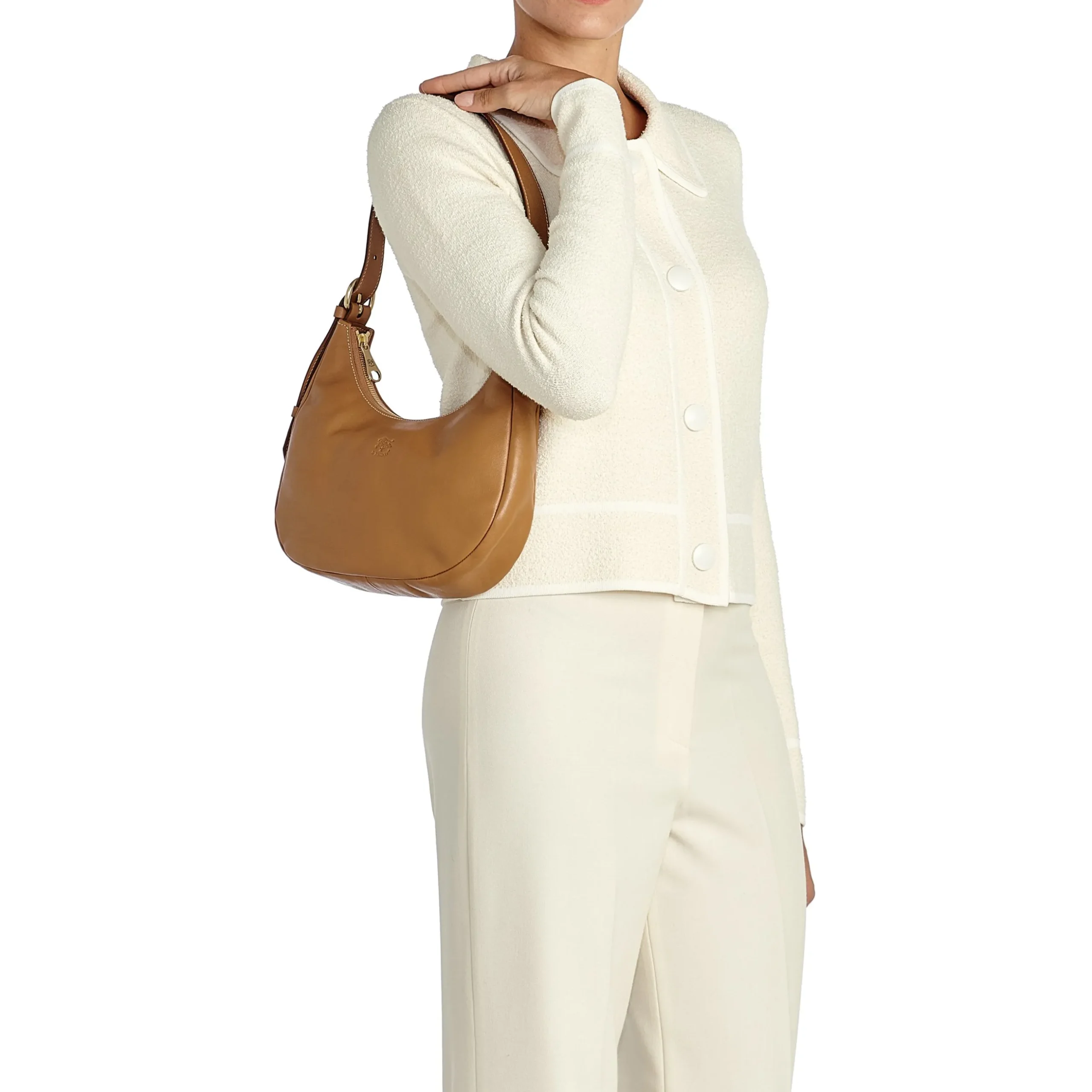 Belcanto Women's shoulder bag in leather color gianduia