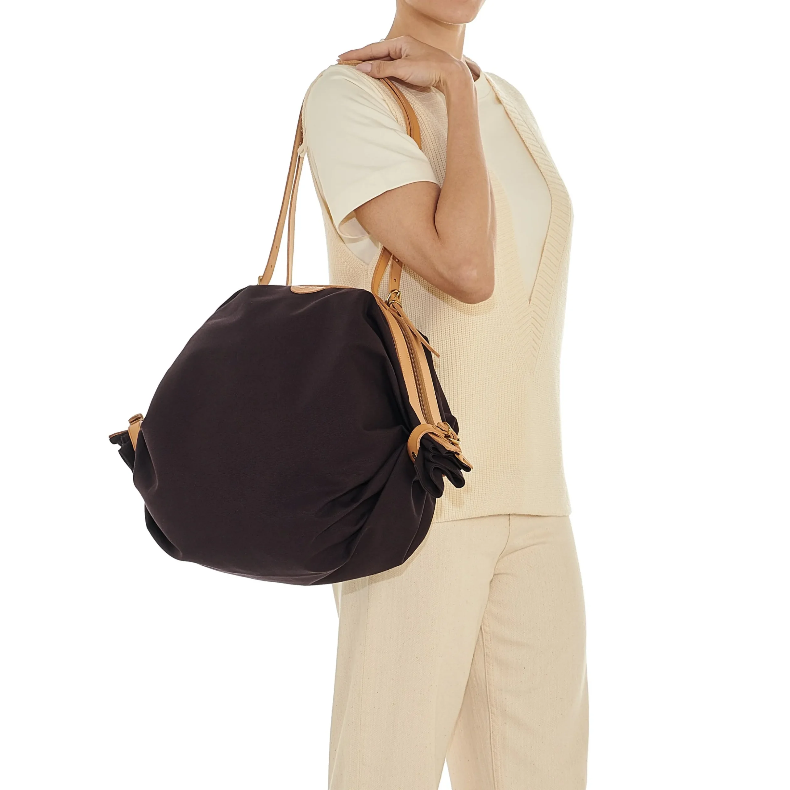 Caramella Women's shoulder bag in fabric color blue/natural