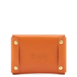Card case in leather color orange