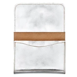 Card case in metallic leather color metallic silver