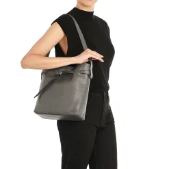 Elisa Women's bucket bag in leather color grafite