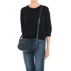 Fausta Medium Women's crossbody bag in leather color blue