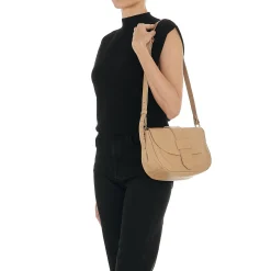 Fausta Medium Women's crossbody bag in leather color caffelatte