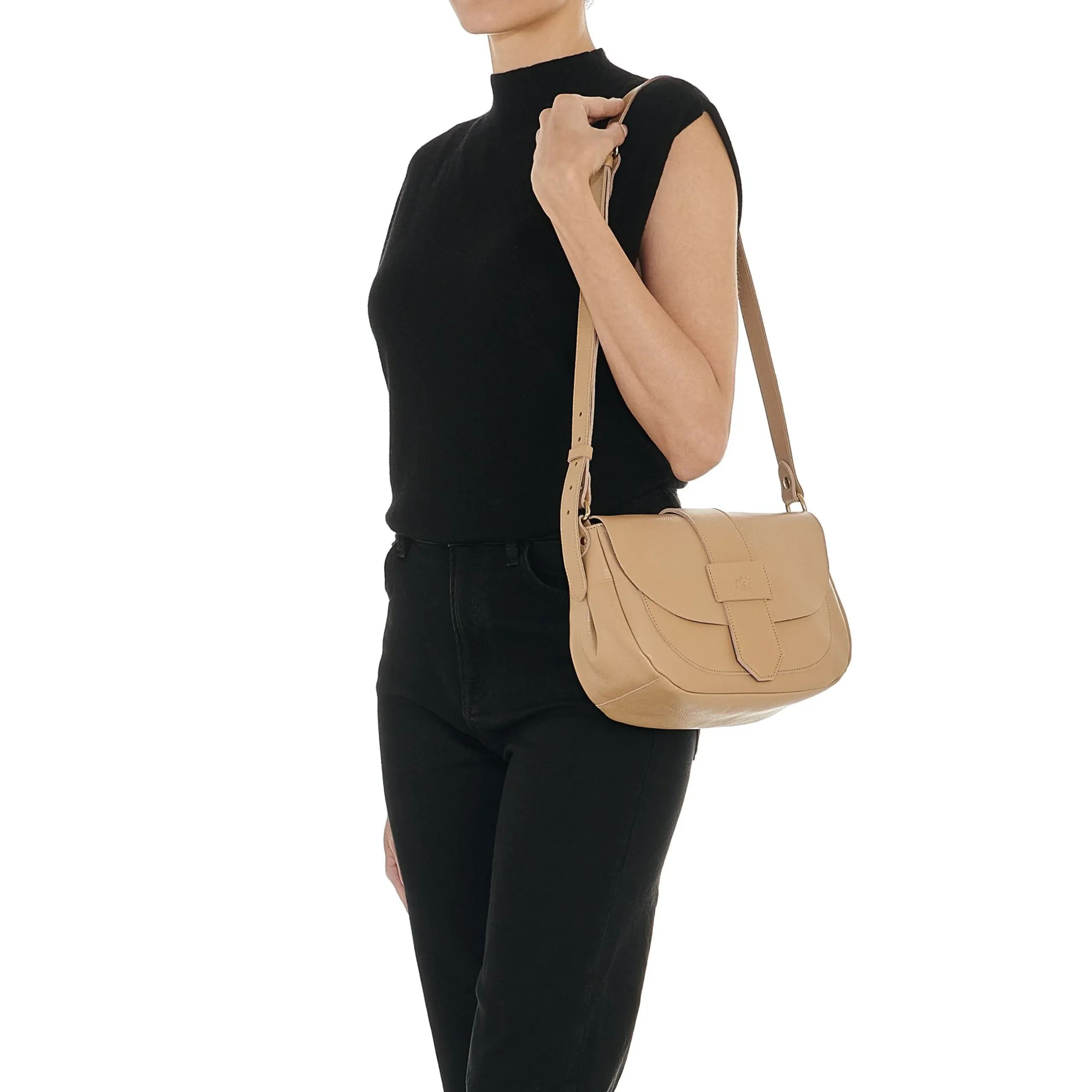 Fausta Medium Women's crossbody bag in leather color caffelatte