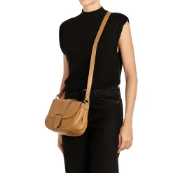 Fausta Medium Women's crossbody bag in leather color gianduia