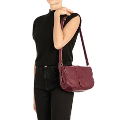 Fausta Medium Women's crossbody bag in leather color black cherry