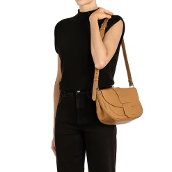Fausta Medium Women's crossbody bag in leather color gianduia