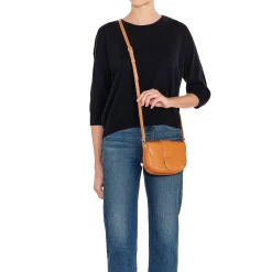 Fausta Small Women's crossbody bag in leather color caramel