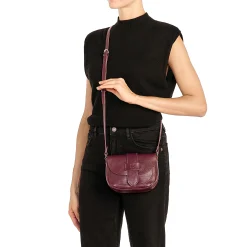 Fausta Small Women's crossbody bag in leather color black cherry