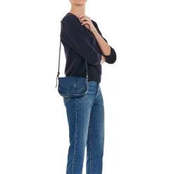 Fausta Small Women's crossbody bag in leather color blue