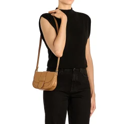 Fausta Small Women's crossbody bag in leather color gianduia