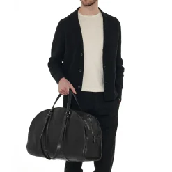 Frame Travel bag in vintage leather color black