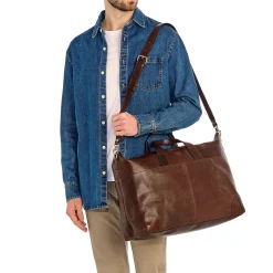 Galileo Men's travel bag in vintage leather color coffee
