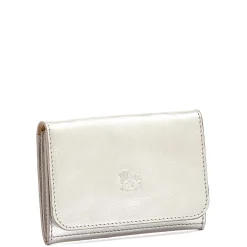 Galileo Men's card case in metallic leather color metallic silver
