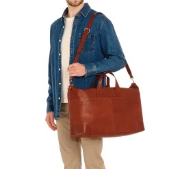 Galileo Men's travel bag in vintage leather color sepia