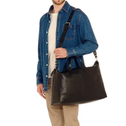 Galileo Men's travel bag in vintage leather color black