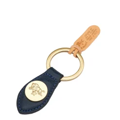 Keyring in leather color blue