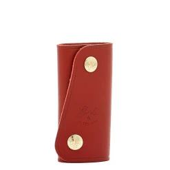 Keyring in leather color ruby red
