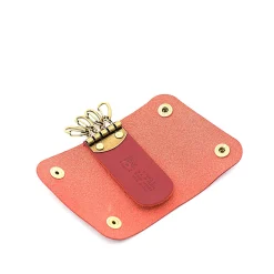 Keyring in leather color ruby red