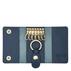 Keyring in leather color blue