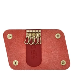 Keyring in leather color ruby red