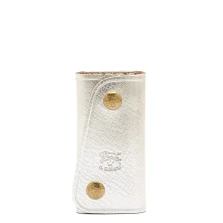 Keyring in metallic leather color metallic silver
