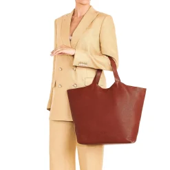 Le laudi Women's tote bag in vintage leather color sepia