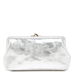 Manuela Women's clutch bag in metallic leather color metallic silver