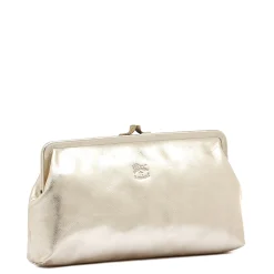 Manuela Women's clutch bag in metallic leather color metallic platinum