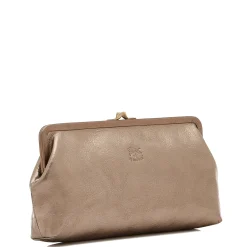 Manuela Women's clutch bag in metallic leather color metallic bronze