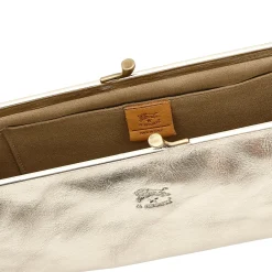 Manuela Women's clutch bag in metallic leather color metallic platinum