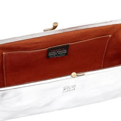 Manuela Women's clutch bag in metallic leather color metallic silver