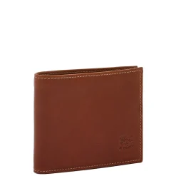 Men's bi-fold wallet in vintage leather color sepia