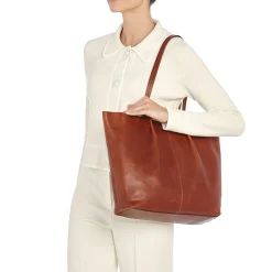Nina Women's tote bag in vintage leather color sepia