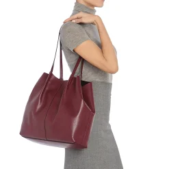 Nina Women's tote bag in leather color black cherry