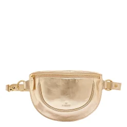 Oliveta Women's belt bag in metallic leather color metallic platinum