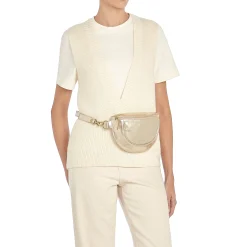Oliveta Women's belt bag in metallic leather color metallic platinum
