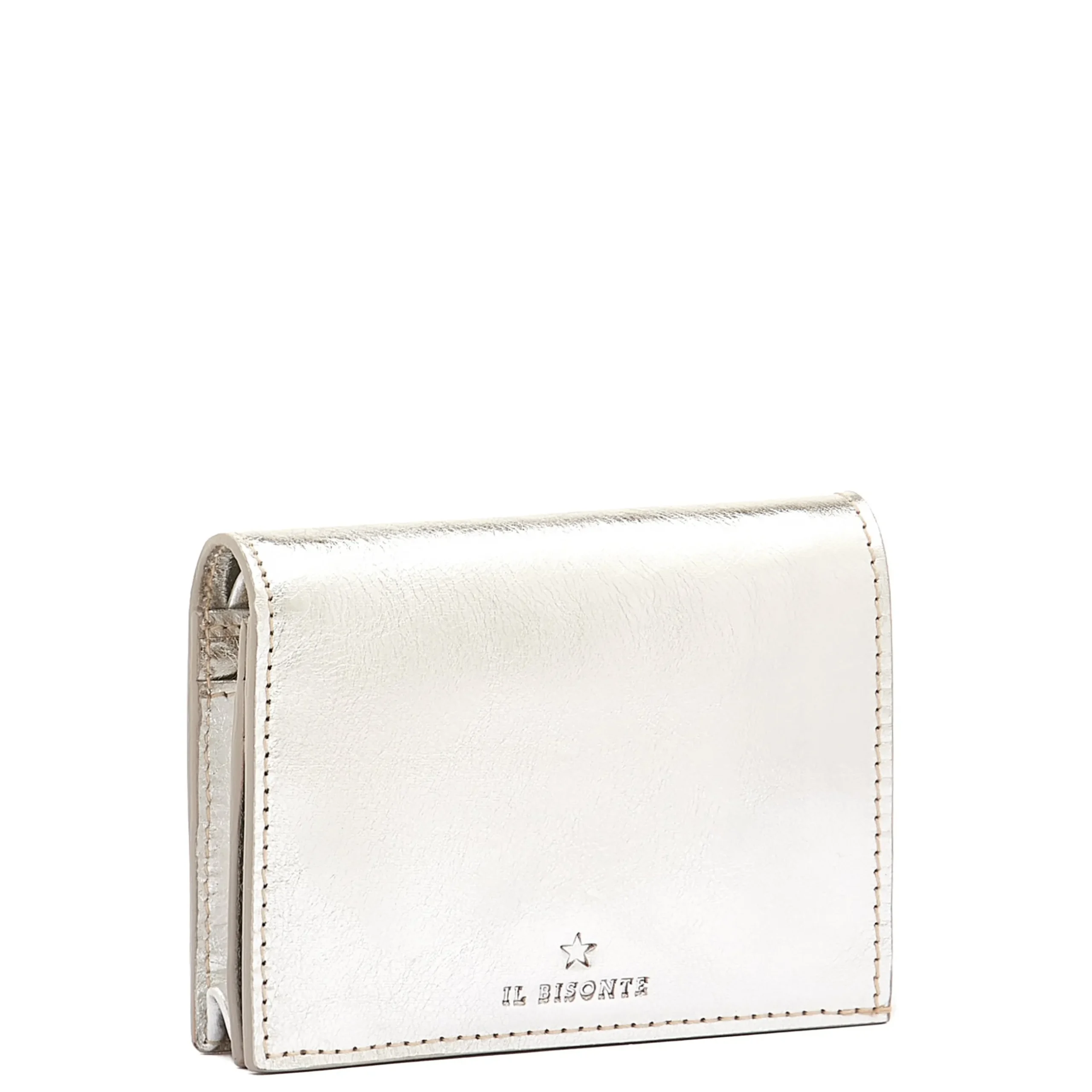 Oliveta Women's small wallet in metallic leather color metallic silver