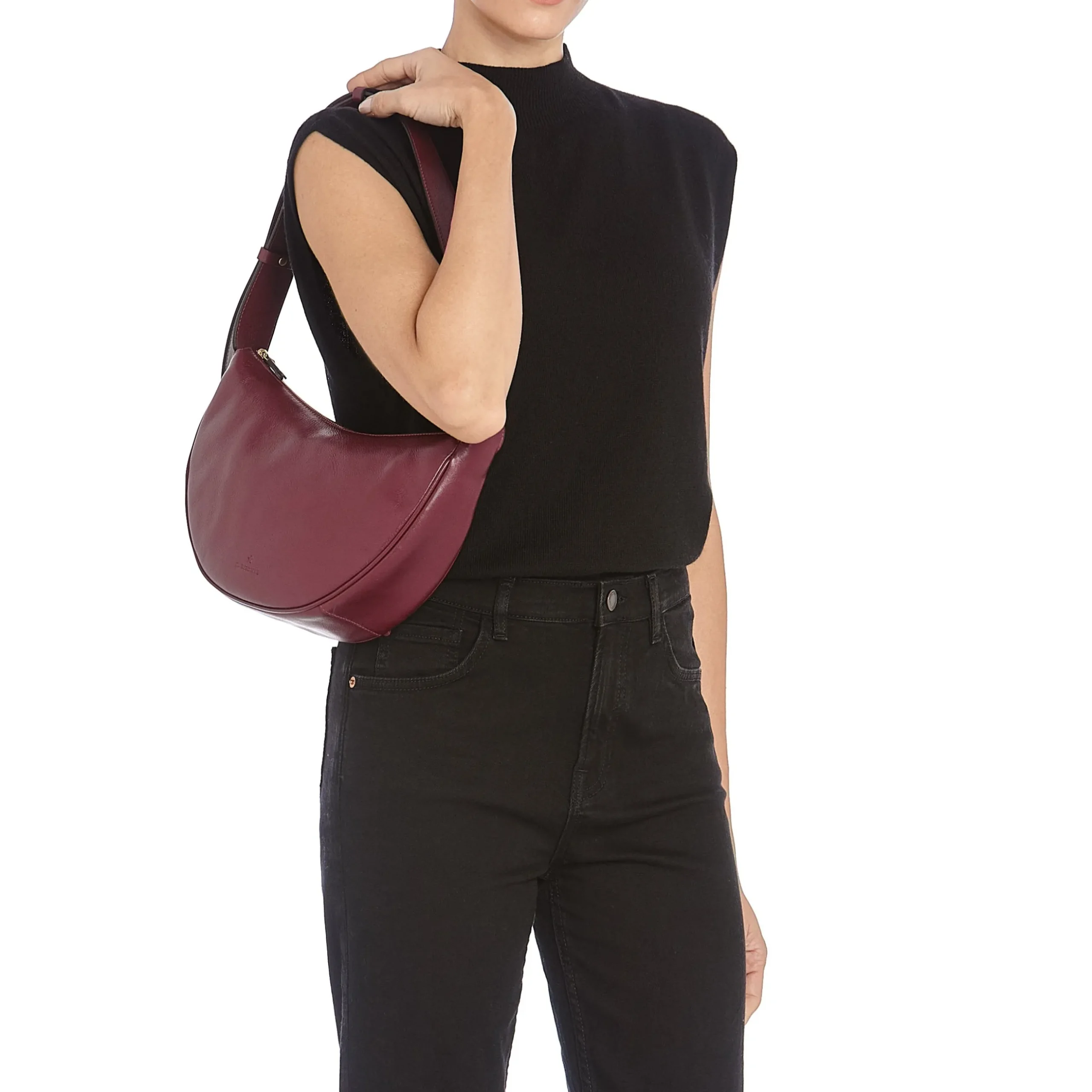 Oliveta Women's hobo in leather color black cherry
