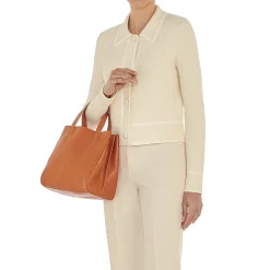 Opale Women's tote bag in leather color caramel