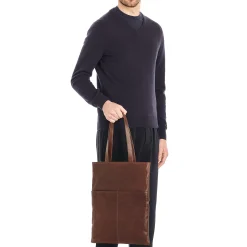 Oriuolo Men's tote bag in vintage leather color coffee