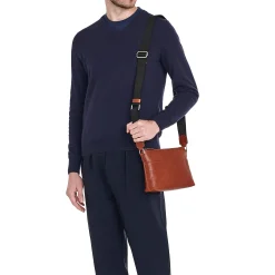 Oriuolo Men's crossbody bag in vintage leather color sepia