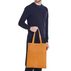 Oriuolo Men's tote bag in vintage leather color natural