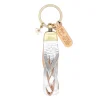 Saturnia Keyring in metallic leather color metallic silver