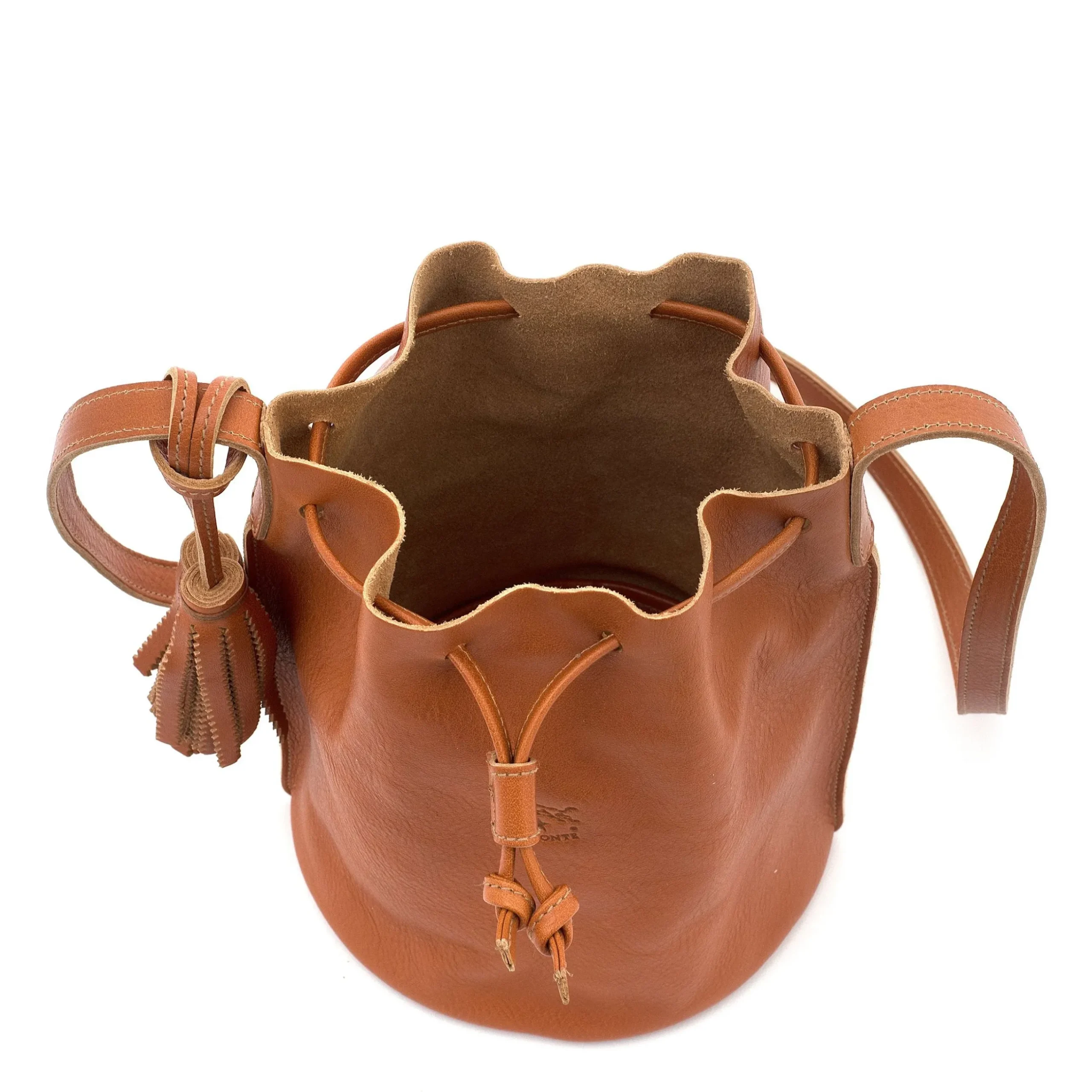 Silvia Women's bucket bag in leather color caramel