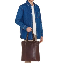 Trebbio Men's tote bag in vintage leather color coffee