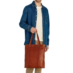 Trebbio Men's tote bag in vintage leather color sepia