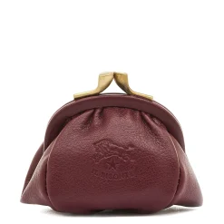 Women's coin purse in leather color black cherry