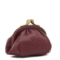 Women's coin purse in leather color black cherry
