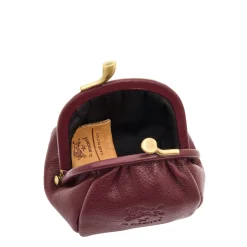 Women's coin purse in leather color black cherry